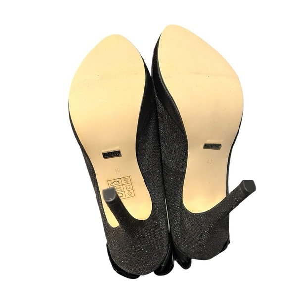 NWOT MENBUR Extravagante Black Glitter Back Bows Heels Stilettos EU40 US9-9.5 - Picture 9 of 10